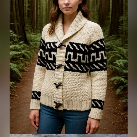 Vince Other - Vince | Cream Black Chunky Knit Shawl Fisherman Grandpa Wool Blend Cardigan L